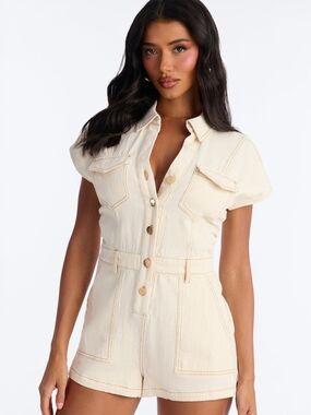 *NEW* Fashion Nova Cream Color Jean Romper